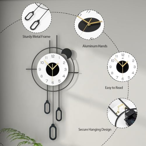 Large Modern Wall Clock Pendulum Black Wall Clock Battery Operated - Image 6