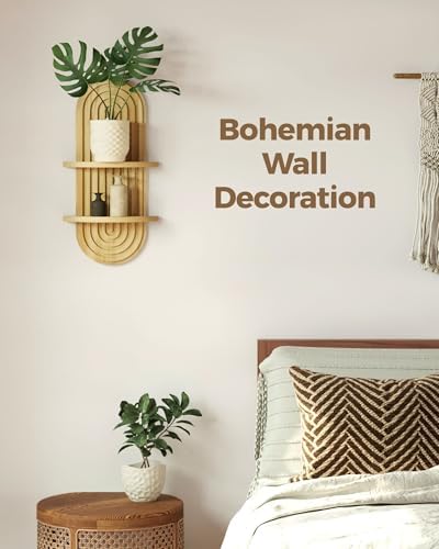 Bamworld Boho Wall Decor Plant Wall Shelf Wood Plant Holder Natural - Image 3