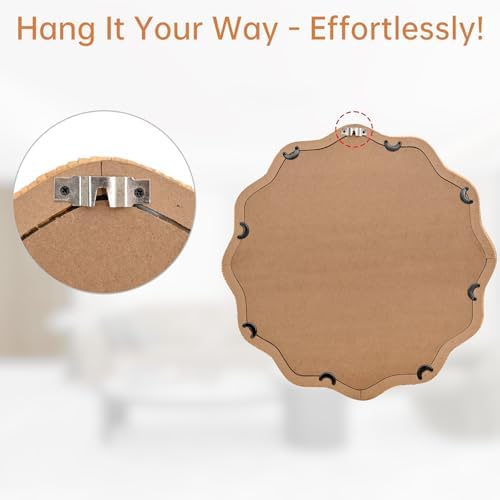 FUIN 20" Round Rattan Wall Mirror, Scalloped Wavy Wicker Frame - Image 7