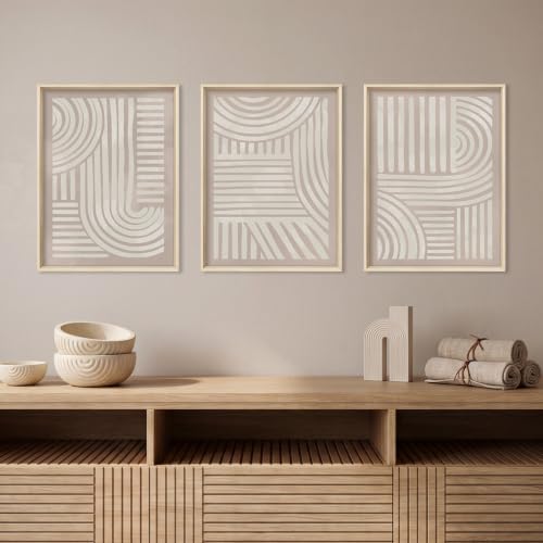 Aryroi Abstract Neutral Geometric Framed Canvas Wall Art Set, Mid Century - Image 3