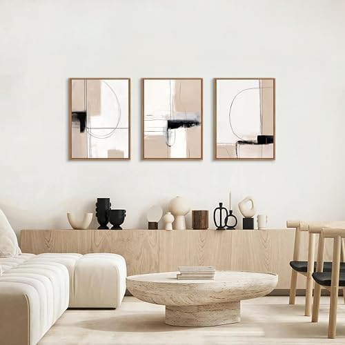3 Pcs Framed Neutral Abstract Canvas Wall Art Prints Modern Decor 16"x24" - Image 3