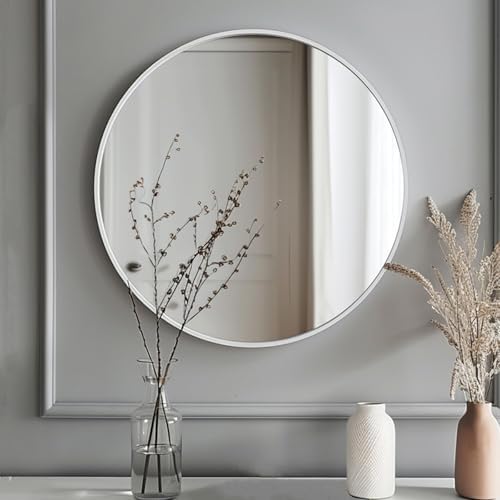 Sunniry 18 inch Round Mirror, Small Circle Mirror, Matte White Metal Frame - Image 3