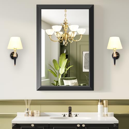 Black Bathroom Mirror for Over Sink, 20x28Inch Thick Anti-Rust Metal Frame by ERZERTBathroomMirrors
