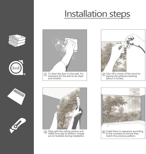 YQWDMX - Beige Forest Peel and Stick Wallpaper Jungle Self-Adhesive Mural - Image 7