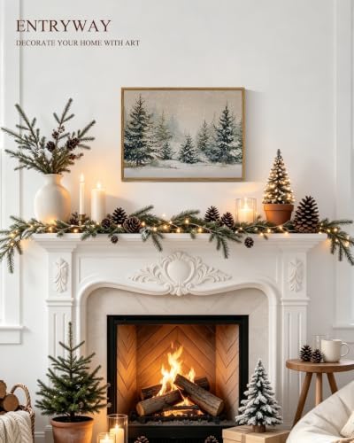 ARPEOTCY Vintage Winter Christmas Framed Wall Art, Forst Pine Tree - Image 3