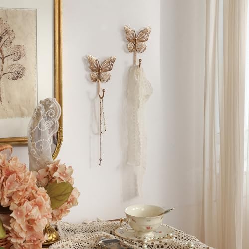 SOFFEE DESIGN 2PCS Gold Butterfly Wall Hooks, Openwork Metal Key Holders - Image 3