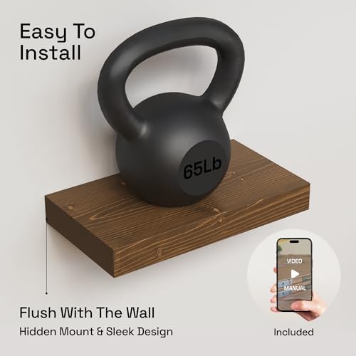 Solid Wood Floating Shelves for Wall 12 Inch Walnut, Small Wooden Shelf - Image 5