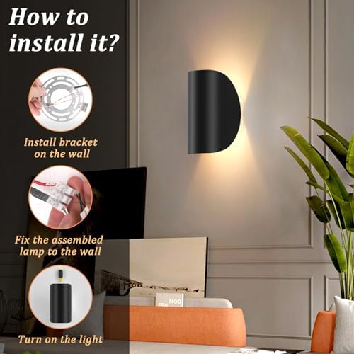 Aipsun Black Modern LED Wall Sconce Indoor Wall Lights 2 Packs Hardwired Up and - Image 6