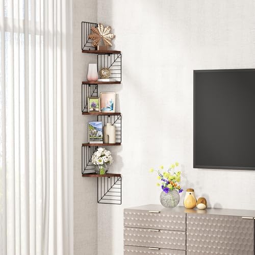 Love-KANKEI Corner Wall Shelf 5 Tier, Solid Wood - Image 2