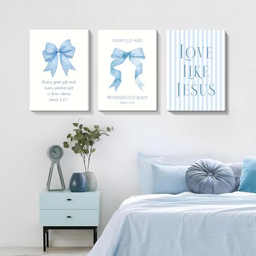 3 Piece Light Blue Bows Bathroom Decor Jesus Teen Girl Room Decor 16x24 In - Image 3