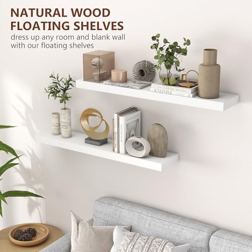 fuqing 36 Inch Floating Shelves, 6.7 Inch Deep White Wall Shelves Set of 2 - Image 5