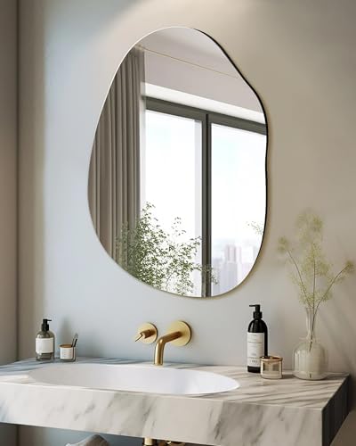Irregular Frameless Bathroom Mirror, 22 x 30 Inch Asymmetrical Wall Mirror - Image 3