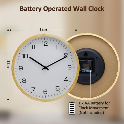 MEIRED Wooden Wall Clock 12 Inch Silent Non Ticking Wall Clocks Battery - Image 5
