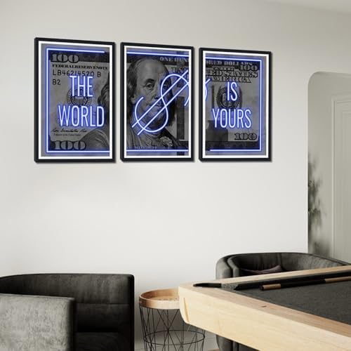 Black Framed Canvas Wall Art 100 Dollar Money The World is Yours Painting 3 - Image 3