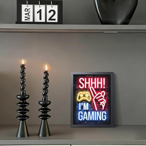 Framed Funny Gamer Wall Art, Boys Game Room Wall Decor, Shhh I’m Gaming Neon - Image 7
