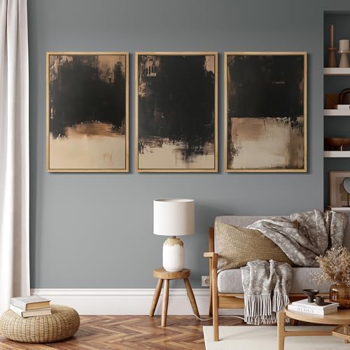 MUDECOR Framed Canvas Print Wall Art Dark Abstract Black and Beige Minimalist - Image 4