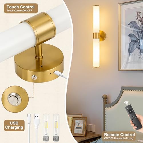 Gold Battery Operated Wall Sconces Set of 2 - Image 7
