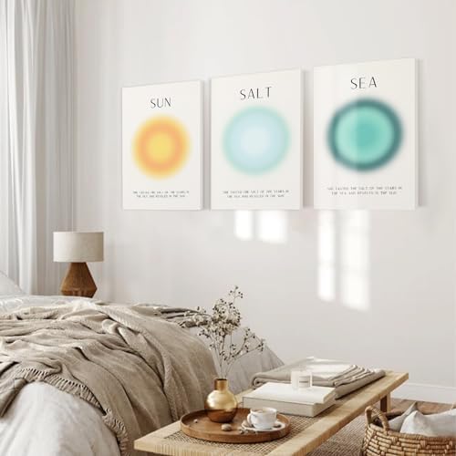Framed Set of 3 Aura Beach Wall Art Sun Salt Sea Aura Aesthetic Wall Decor - Image 3