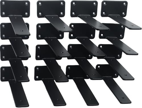 16 Pack - 7 inch Black Hidden L Shelf Bracket Iron Floating Shelf Brackets by MHMYDZ