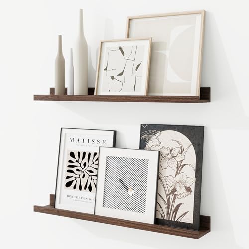 RICHFOCUS Picture Ledge Shelf, 24 inch Floating Shelves Set of 2, Wood Wall by RICHFOCUS