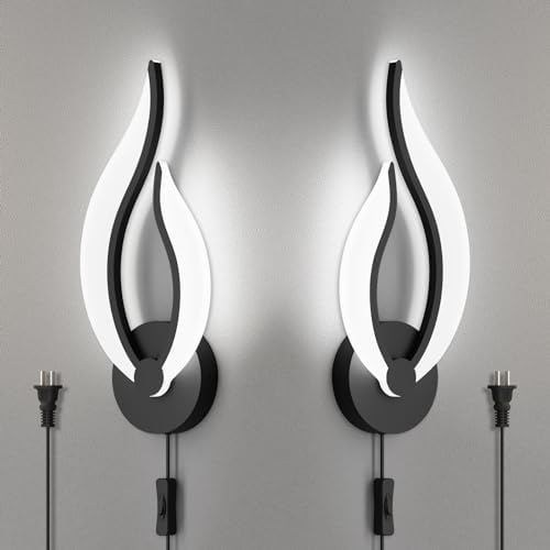 Plug in Wall Sconces Set of 2 Modern Bedroom Bedside Lamps Industrial Sconces by PasoarLightting
