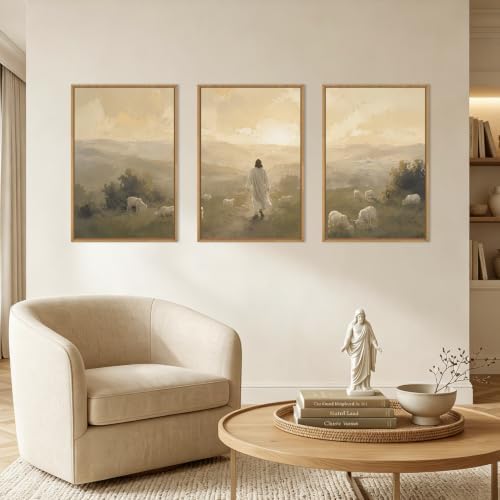 HLNIUC Vintage Jesus Lamb Framed Canvas Wall Art, Large Abstract Christian - Image 6