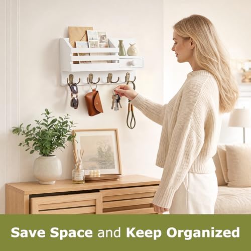 Key Holder Wall Mount, Wooden Key and Mail Organizer - Image 2