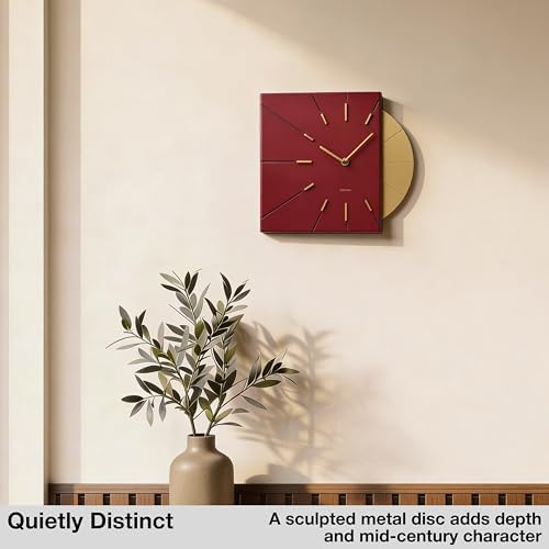 Driini Red and Gold Mid Century Modern Wall Clock, Battery Operated - Image 2