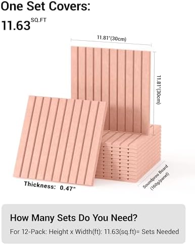 12 Pack Self-Adhesive Acoustic Wall Panels, 12x12 Inch-Pink - Image 2