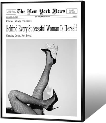 Trendy Black And White Newspaper Canvas Wall Art Behind Every Successful Woman by Unknown
