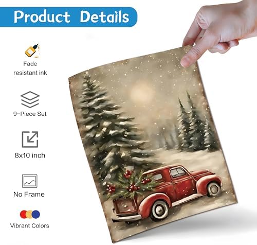 Vintage Christmas Canvas Wall Art Set of 9, Santa Claus Xmas Tree Snow Scene - Image 2