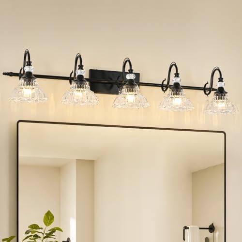 Black Bathroom Vanity Light, 5-Light Matte Black Finish Farmhouse Wall Sconce by Unknown