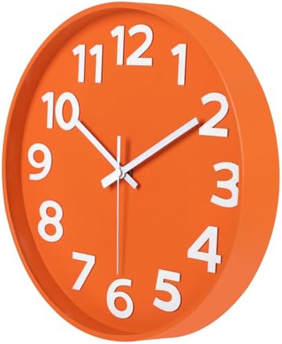 45MinST 12-Inch Modern Indoor Outdoor Wall Clock, Minimalist Orange Design - Image 2