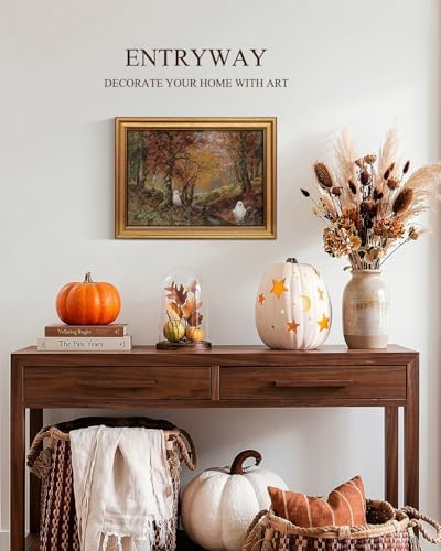 VIYYIEA Cute Ghost Halloween Wall Art 12x16 Inch Gold Framed Canvas, Vintage - Image 2