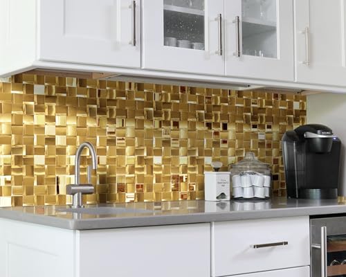 5 Sheets Gold Tiles Metal Mosaic Wall Backsplash Tile 3D Wall Panels - Image 4