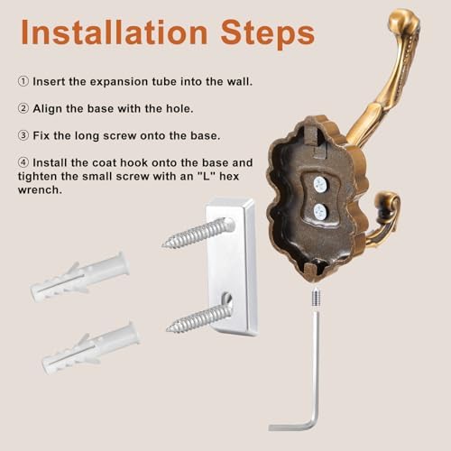 Zonon 8 Pcs Antique Gold Vintage Antique Coat Hooks Wall Mounted - Image 4