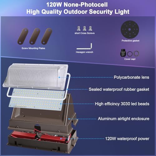 ledmo 120W LED Wall Pack Light Outdoor 6 Pack Exterior Commercial Lighting - Image 6