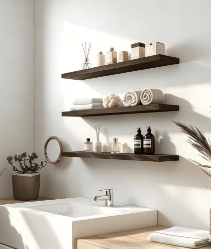 Brown Wood Floating Shelves for Wall Shelf 24 Inch Set of 4 - Image 7