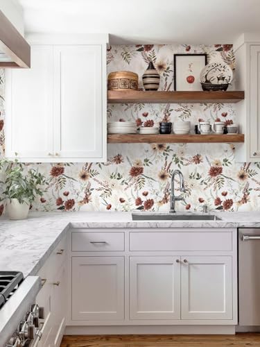 Dimoon Floral Peel and Stick Wallpaper Vintage Beige Contact Paper Bathroom - Image 5