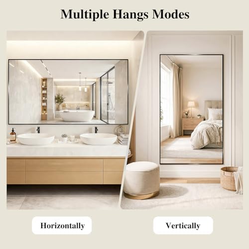 Koonmi Black Rectangle Wall Mirror, 36x55 Inch Bathroom Mirror, Aluminum Frame - Image 5