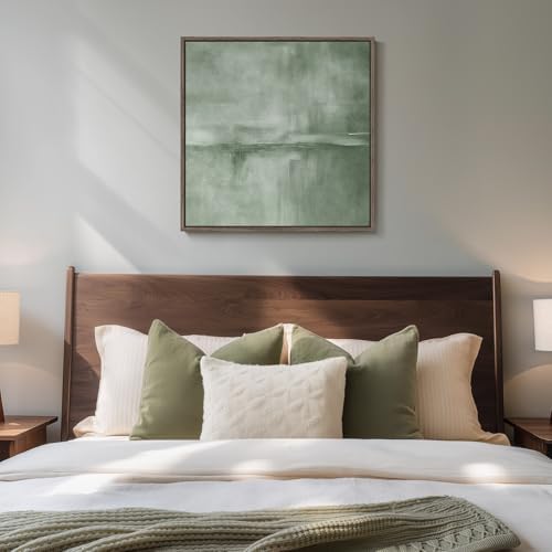 Framed Sage Green Abstract Canvas Wall Art - Image 4