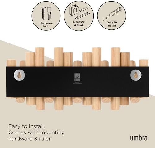 Umbra Picket Coat Rack, Wall Mount 5 Flip-Down Coat Hooks - Image 6