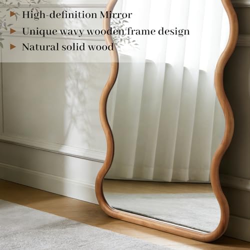 WallBeyond 24"x65" Full Length Wood Arched Mirror, Natural Wood Boho Accent - Image 4