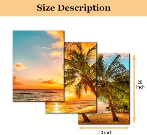 3 Panels Sea Landscape Modern Wall Art Ocean Sunset Canvas Prints Sea Beach - Image 5