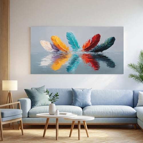 YISXINOAG Colorful Abstract Wall Art Modern Feather Painting Canvas 24"X48" - Image 5