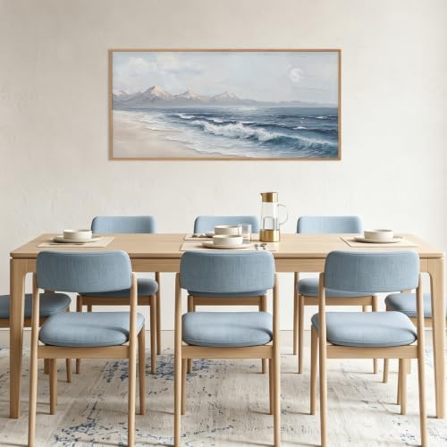 HLNIUC Blue Ocean Wave Framed Canvas Wall Art, Large Modern Sea Beach, Abstract - Image 3