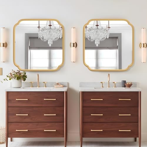 Ferytange Gold Bathroom Mirror for Wall 24" x 24" Modern Rounded Corner Square - Image 2