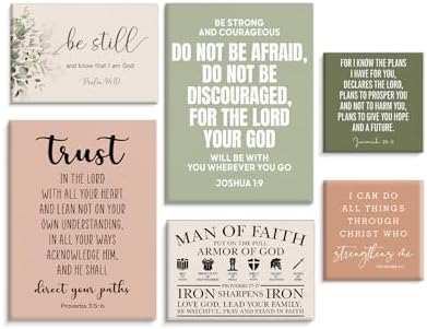 Set of 6 Framed Motivational Christian Bible Verse Wall Art by EUDOSI