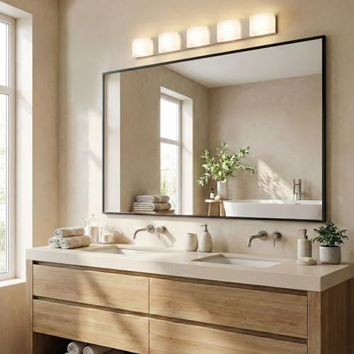 48"x30" Matte Black Large Framed Bathroom Vanity Wall Mirror - Image 2