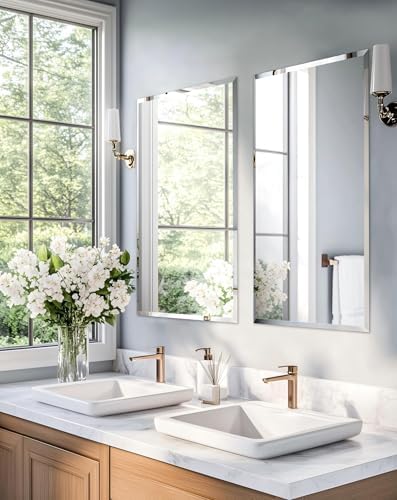 Frameless Rectangle Wall Mirror: Modern Glass Mirror 39.4x27.6 inch - Image 2